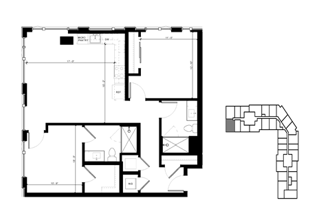 Floor plan for 2 beds, 2 baths, 1060 sqft